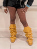 Women Mid Calf Boots Platform Heels Ruch Boots Knee High Fold Over Chunky Heel Short Booties Round Toe Pull-On Shark Boot Daily Party Y2K Dress Boots