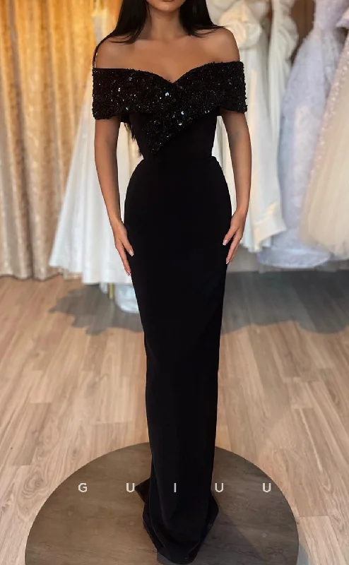 G2850 - Elegant Sheath Sequins Off-Shoulder Long Balck Prom Evening Dress Flirty Sequin Dress G2850 - Elegant Sheath Sequins Off-Shoulder Long Balck Prom Evening Dress Flirty Sequin Dress