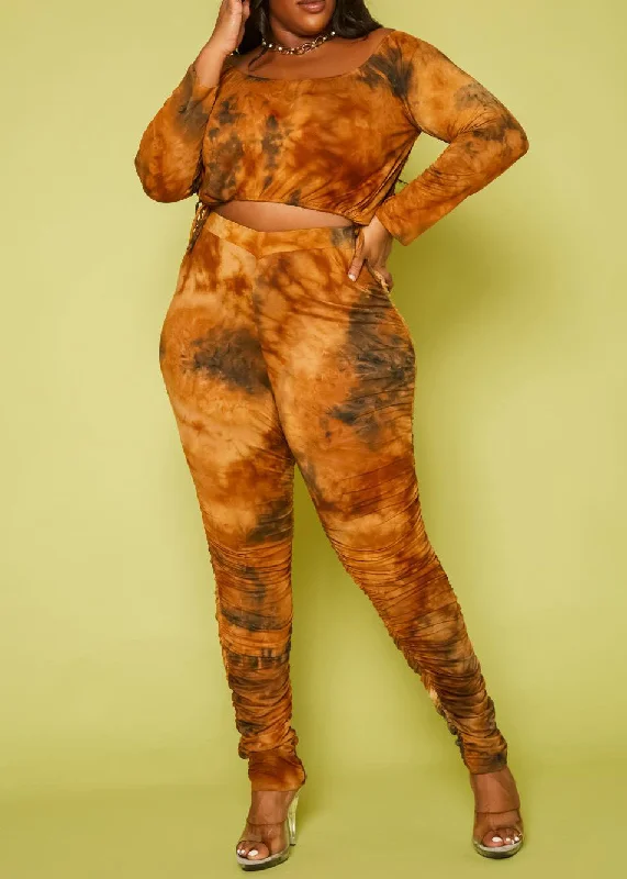 Hi Curvy  Plus Size Women Tie Dye Crop Top & Legging Set Cozy Plus Dress