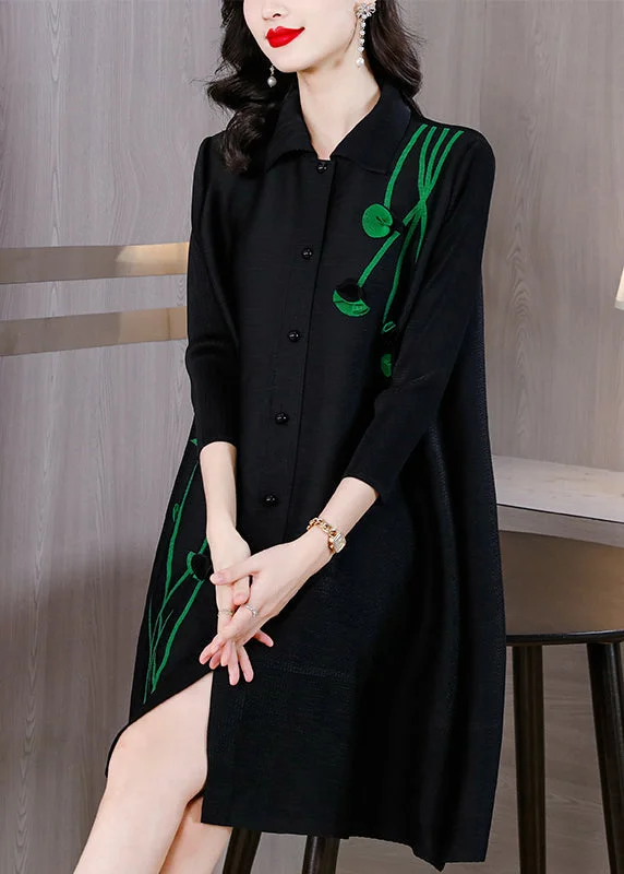 Black Peter Pan Collar Mid Shirts Dresses Fall Oversized Shirt Dress