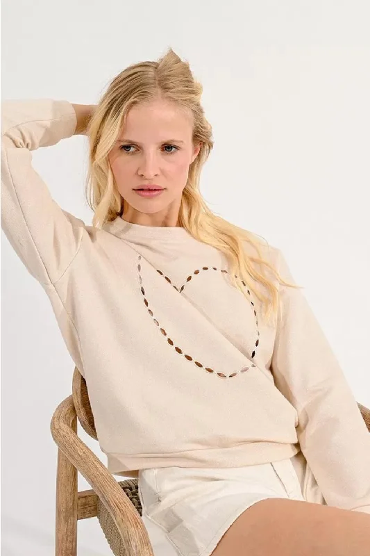 Molly Bracken Cream Knitted Heart Sweater Chic Knit Dress