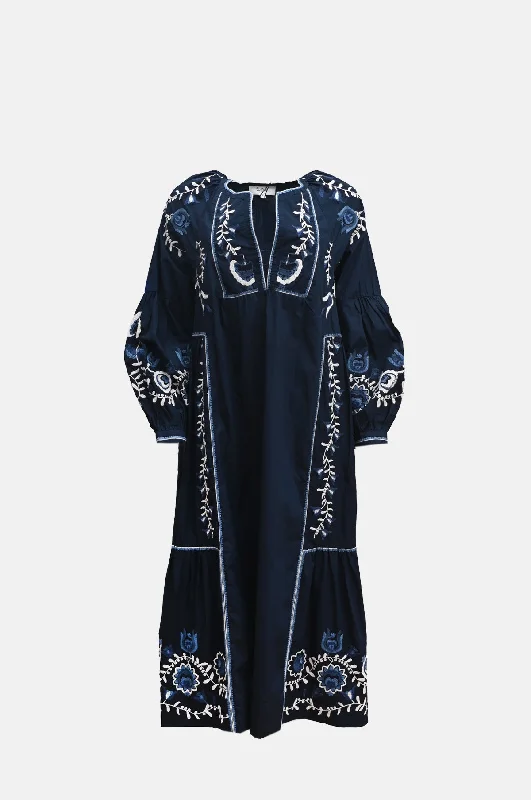 Inga Embroidery L/Slv Dress Navy Warm Hoodie Sweatshirt Style