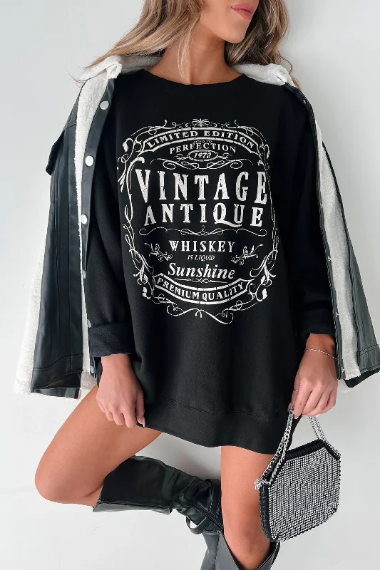 "Vintage Antique Whiskey" Graphic Sweatshirt (Black) Bold Hoodie Sweatshirt