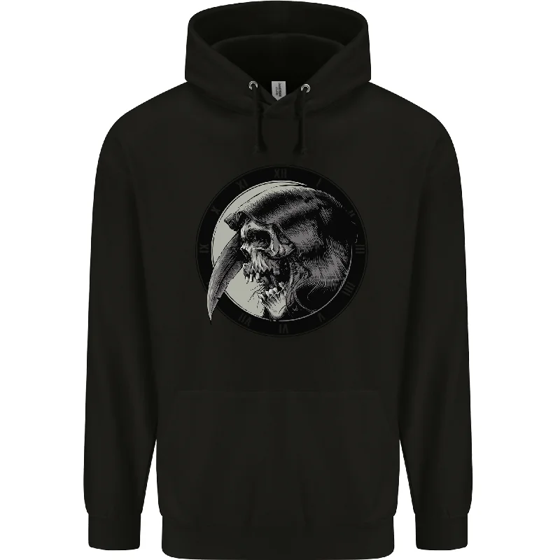 Grim Reaper Clock Skull Biker Gothic Demon Mens 80% Cotton Hoodie