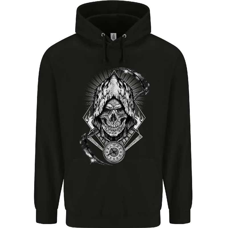 Grim Reaper Time Biker Skull Rock Music Mens 80% Cotton Hoodie