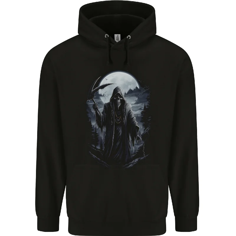 Grim Reaper in a Spooky Landscape Skull Mens 80% Cotton Hoodie
