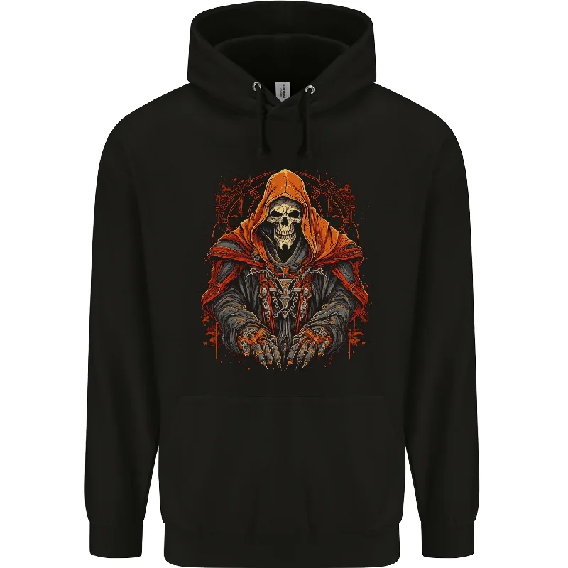 Grim Reaper in Medieval Satanic Robes Mens 80% Cotton Hoodie