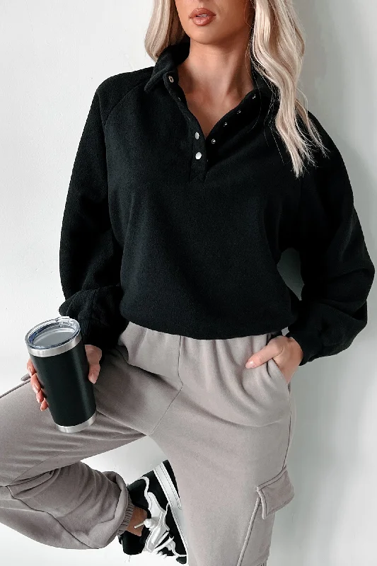 Working Remotely Fleece Pullover Top (Black) Relaxed Fit Sweatshirts
