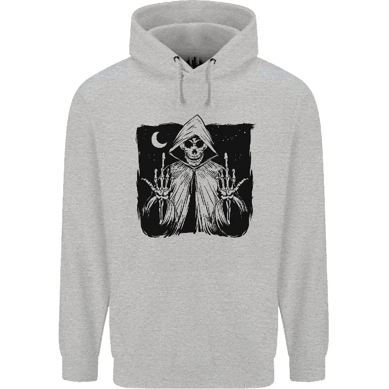 Grim Reaper Finger Flip Skull Biker Funny Mens 80% Cotton Hoodie