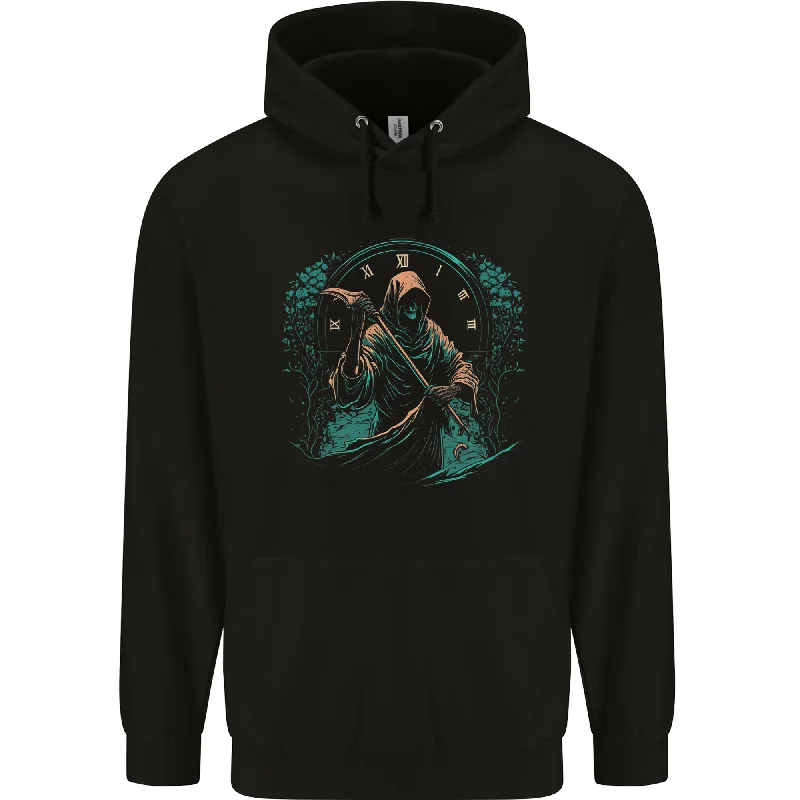 Grim Reaper Time Skull Death Gothic Mens 80% Cotton Hoodie