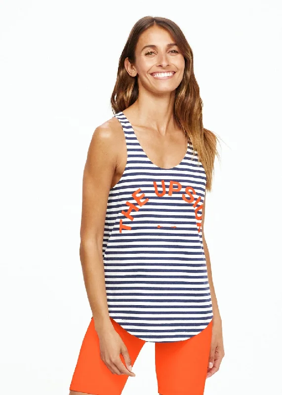 Issy Tank- Navy/White Hoodie with Drawstrings