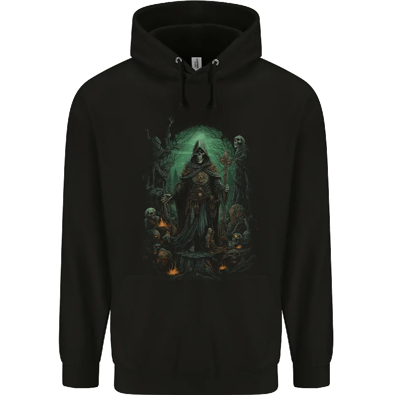Grim Reaper Surrounded by Skulls Mens 80% Cotton Hoodie