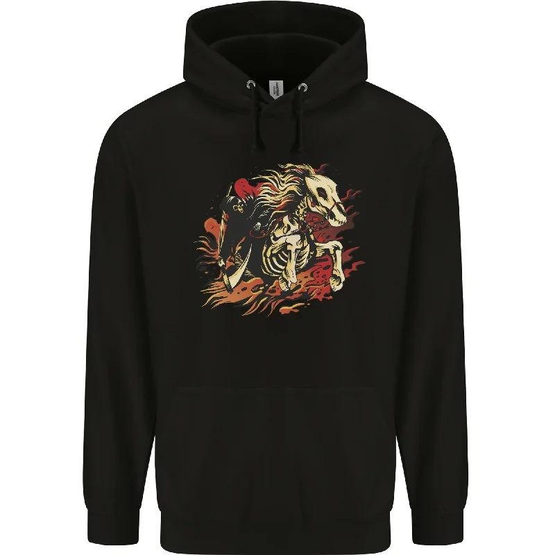 Grim Reaper Horse From Hell Mens 80% Cotton Hoodie