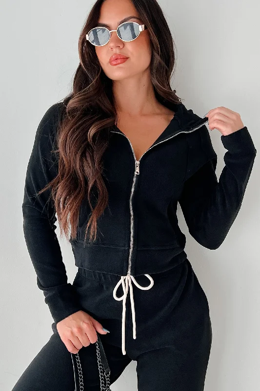 Retro Refresh Hooded Fleece Track Jacket (Black) Hoodie Sweatshirt Set