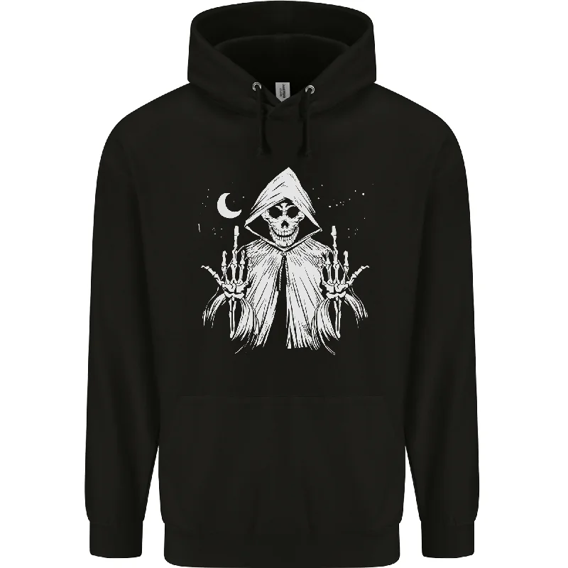 Grim Reaper Finger Flip Skull Biker Funny Mens 80% Cotton Hoodie