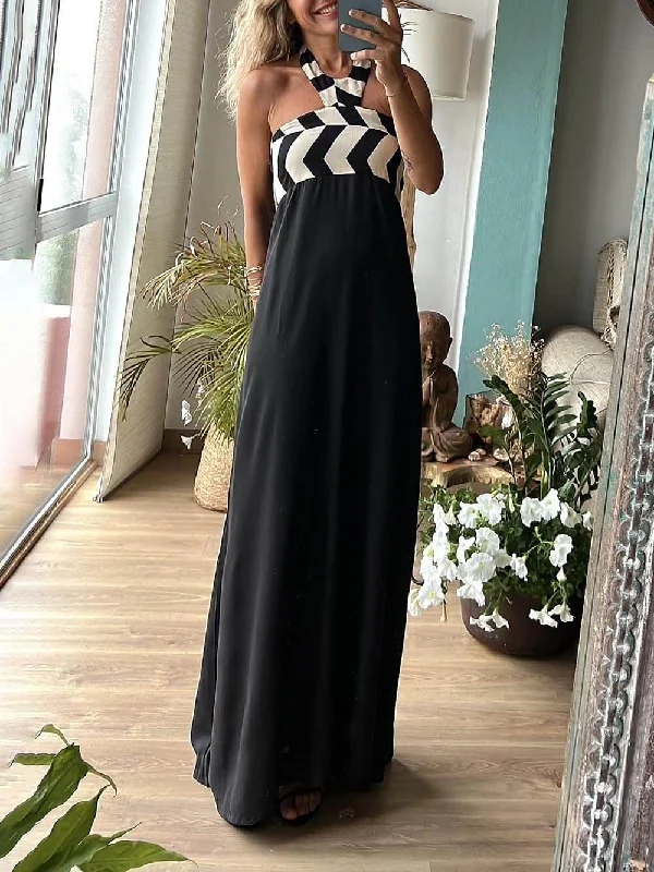 Unique Striped Print Charming Loose Halterneck Maxi Dress Best maxi dresses for hourglass body shape Unique Striped Print Charming Loose Halterneck Maxi Dress Best maxi dresses for hourglass body shape