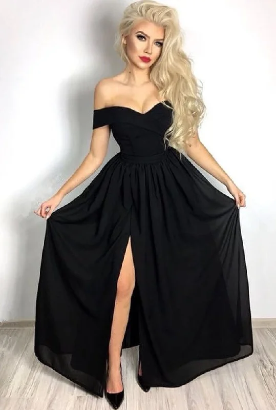 Affordable Chic Black Formal Dresses Off-the-Shoulder Front Slit Evening Dresses Chic unclassified dresses Affordable Chic Black Formal Dresses Off-the-Shoulder Front Slit Evening Dresses Chic unclassified dresses