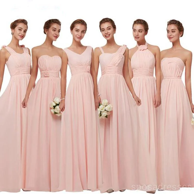 Chiffon Blush Pink Floor Length Mismatched Cheap Bridesmaid Dresses , WG520 Chic unclassified dresses