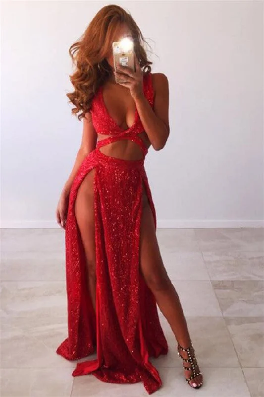 Gorgeous V-Neck Sleeveless Straps Front Split Floor-Length A-Line Prom Dresses Designer unclassified dresses Gorgeous V-Neck Sleeveless Straps Front Split Floor-Length A-Line Prom Dresses Designer unclassified dresses