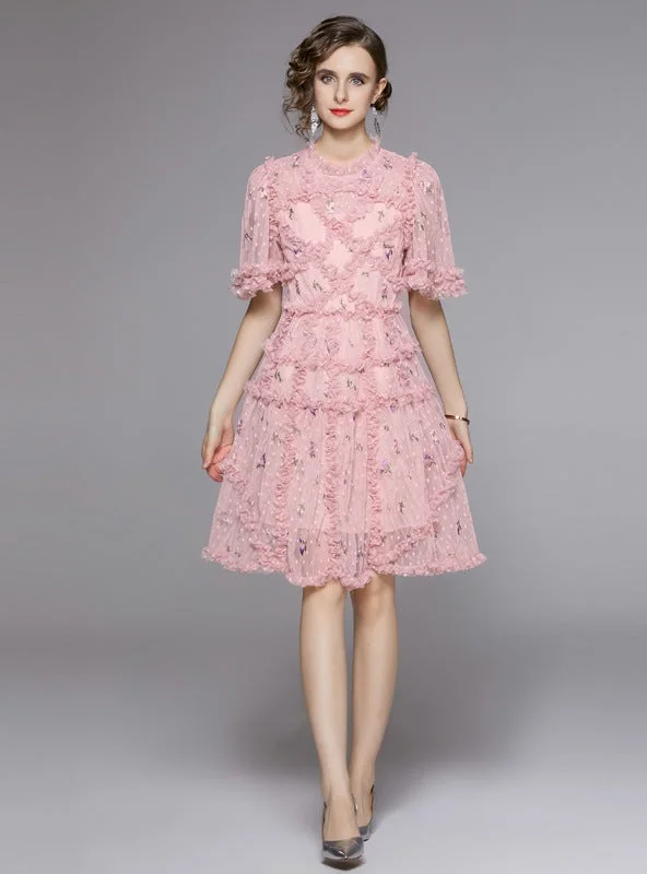Heavy Industry Embroidered Ruffled Floral Dress Brunch floral dresses