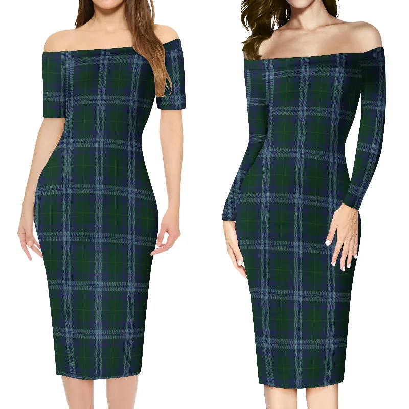 Jones of Wales Tartan Off Shoulder Lady Dress Chiffon unclassified dresses
