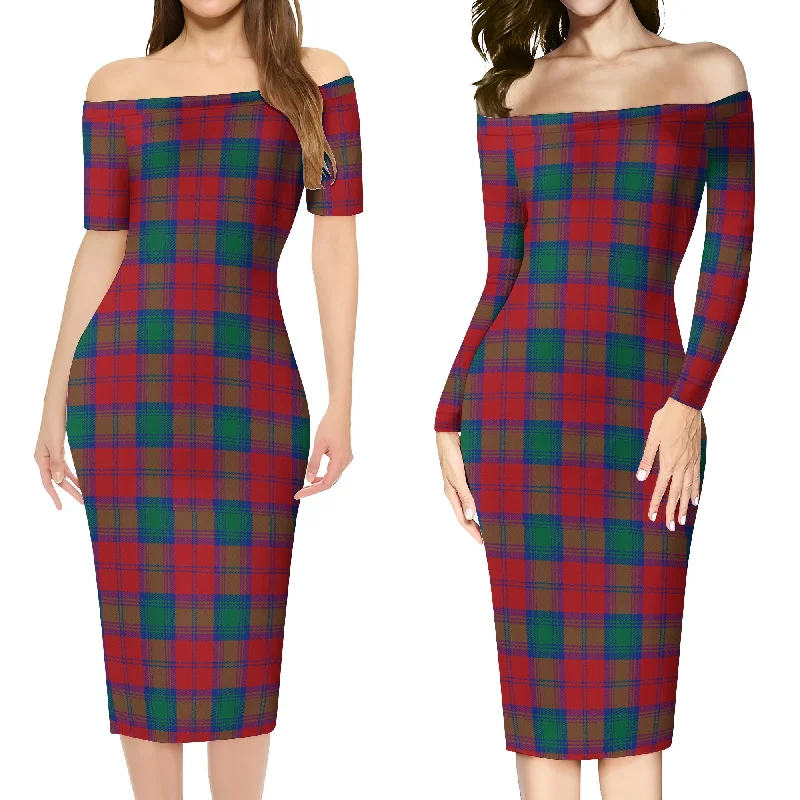 Lindsay Modern Tartan Off Shoulder Lady Dress Satin unclassified dresses