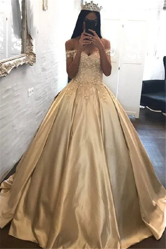 Off-the-Shoulder Champagne Gold Ball Gown Evening Dress Appliques Quinceanera Dresses Stylish unclassified dresses Off-the-Shoulder Champagne Gold Ball Gown Evening Dress Appliques Quinceanera Dresses Stylish unclassified dresses