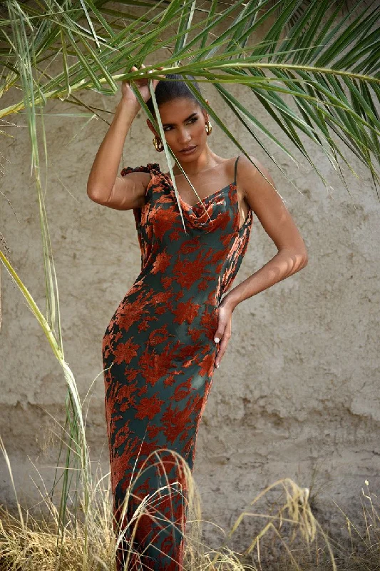 Rat & Boa Vienna Dress - Burnt Orange Devore Cocktail unclassified dresses