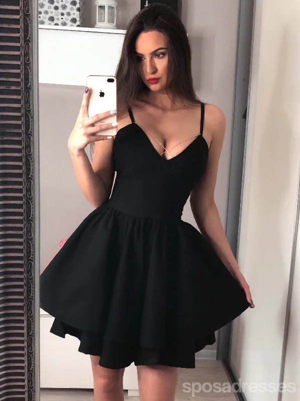 Spahgetti Straps Black Cheap Homecoming Dresses Online, CM723 Tiered unclassified dresses