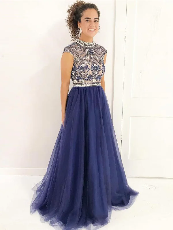 Sparkly Prom Dresses High Neck Floor-length Rhinestone Sexy Prom Dress JKL847 Tiered unclassified dresses