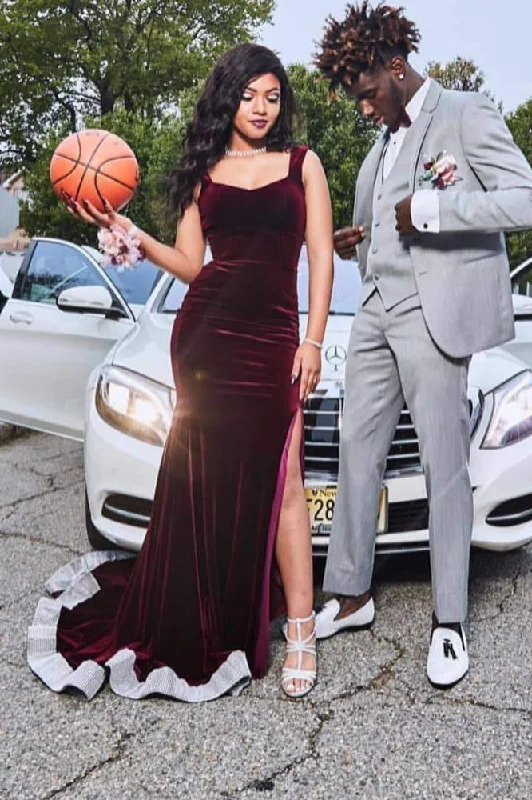 Velvet Spaghetti Straps Front Slit Sleeveless Mermaid Prom Dresses Off-shoulder unclassified dresses Velvet Spaghetti Straps Front Slit Sleeveless Mermaid Prom Dresses Off-shoulder unclassified dresses