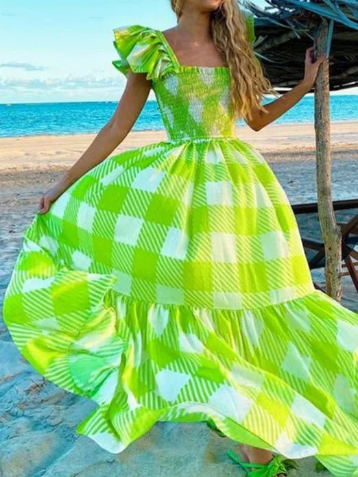 Women's Dresses Square Neck Check Print Beach Dress Fashion Nova floral dresses