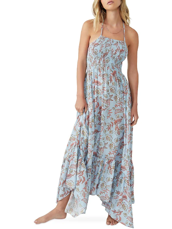 Heat Wave Womens Printed Smocked Maxi Dress Comfortable Long Skirt