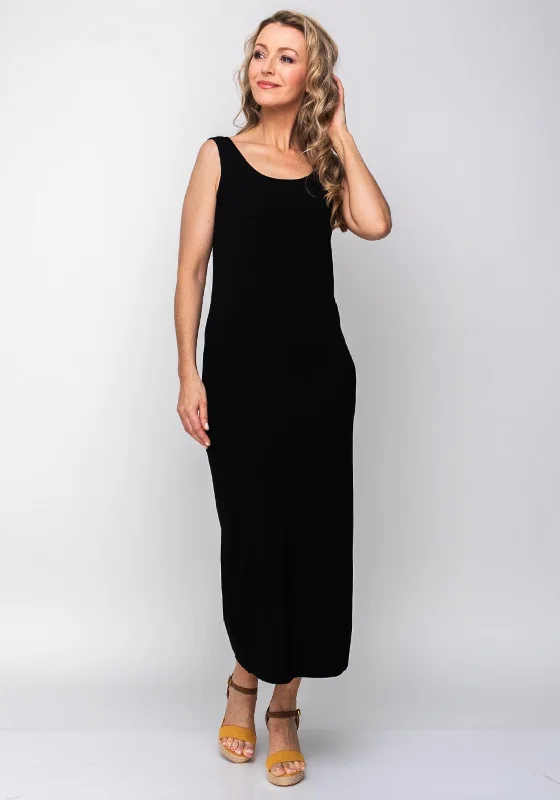 Naya Sleeveless Jersey Maxi Dress, Black Fitted Maxi Skirt