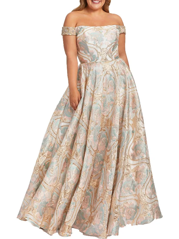 Plus Womens Metallic Maxi Evening Dress Pleated Maxi Skirt