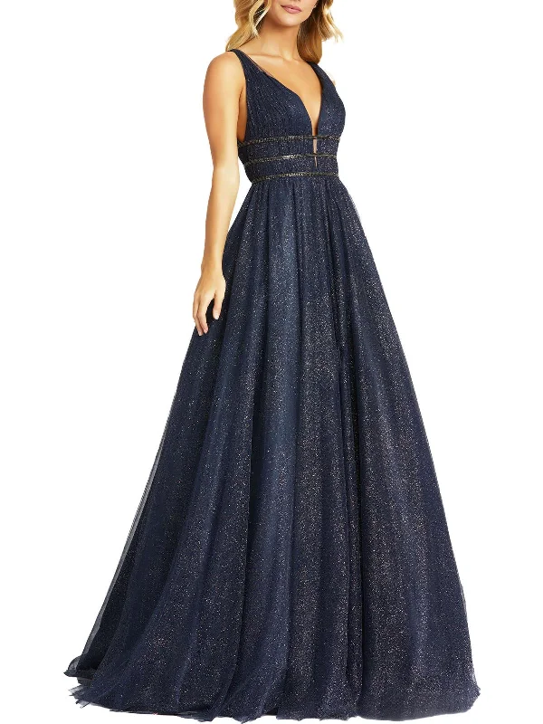Womens Glitter Maxi Evening Dress Ruffle Long Maxi