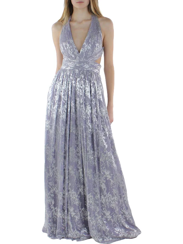 Womens Metallic Long Maxi Dress Ruffled Maxi Skirt