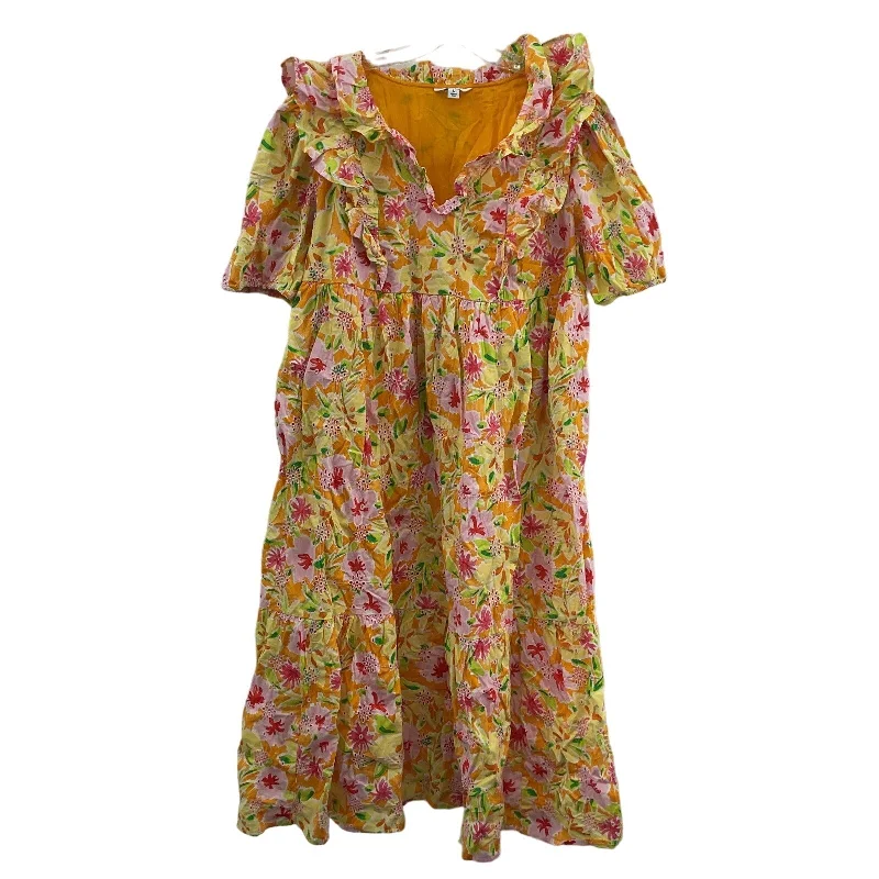 Crown & Ivy Yellow Women's Floral Midi Sundress Cotton L Preowned Vintage Midi Skirt