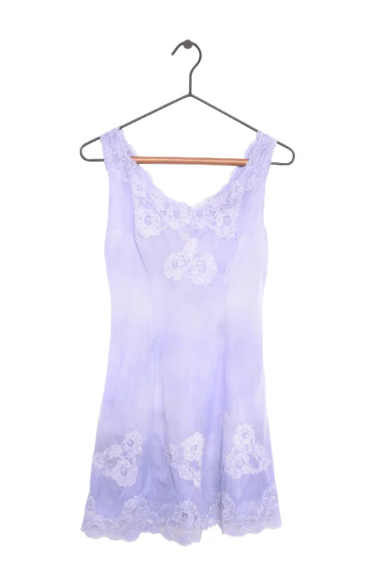 Hand-Dyed Lace Trim Slip Dress Satin Lace Dress